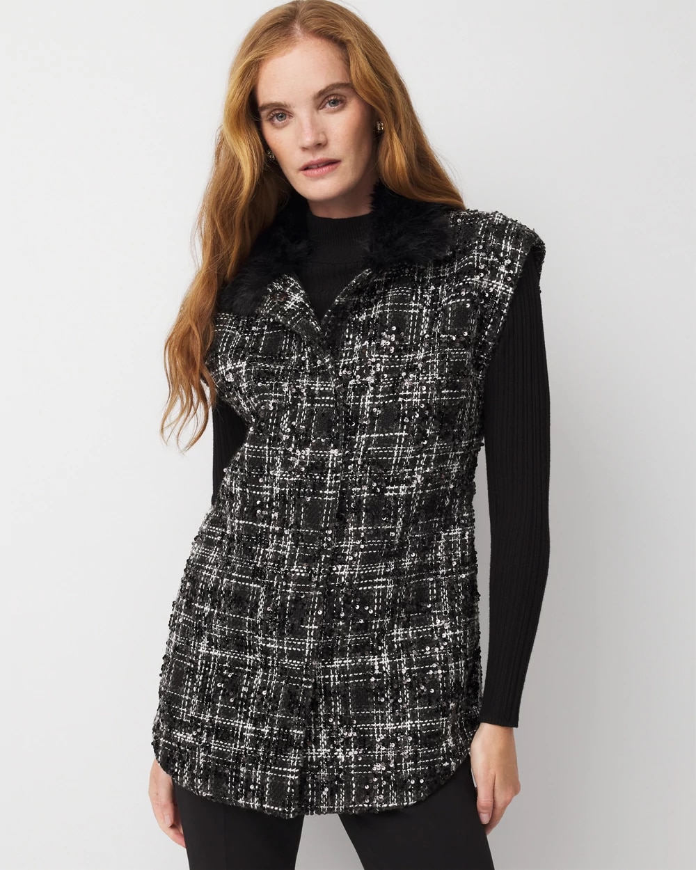 Faux Fur Sequin Tweed Vest | White House Black Market Faux Fur Sequin Tweed Vest | White House Black Market